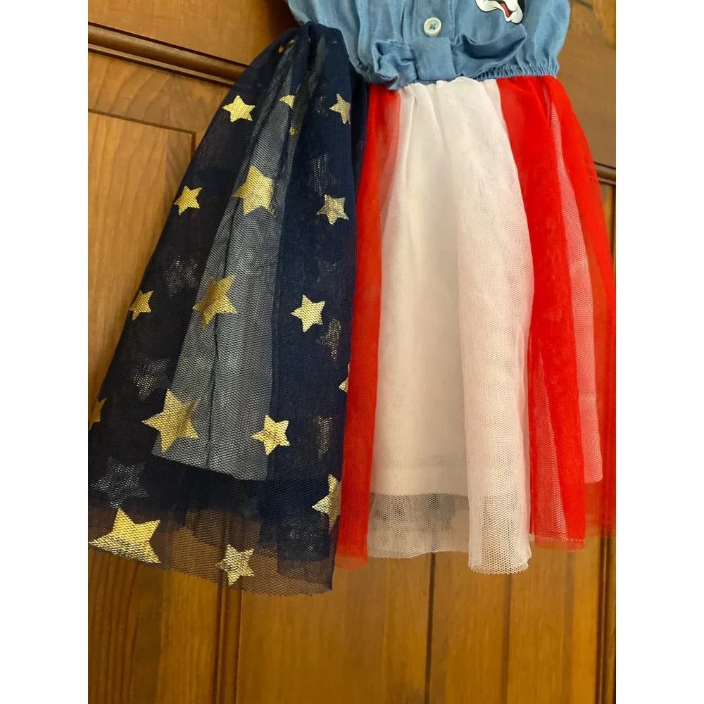 Disney Junior Dress Kids Size‎ 12M Blue Minnie Mouse Stars Stripes Flag 4th July